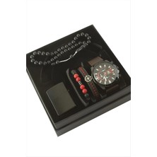 Bijuteri Net Kayışlı Kol Saati Tesbih Bileklik ve Çakmak Kutulu Set