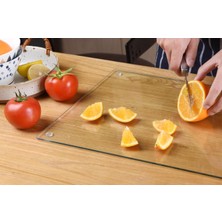 B&G GLASS Temperli Cam Kesme & Sunum Tahtası Kaymaz Ayaklı Isıya Dayanıklı Çizilmez Antibakteriyel 25X35 5mm Şeffaf
