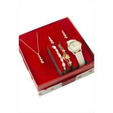 Bijuteri Net Kayışlı Bayan Kol Saati ve Takı Seti Kombini