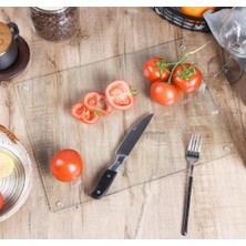 B&G GLASS Temperli Cam Kesme & Sunum Tahtası Kaymaz Ayaklı Isıya Dayanıklı Çizilmez Antibakteriyel 20X30 5mm Şeffaf