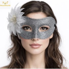 Butik Mey Ithalat® Gümüş Simli Tüylü Balo Maskesi – Kadın Parti &amp; Maskeli Balo Maskesi