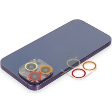Butik Mey Ithalat®  iPhone 13 Pro Max Renkli Kamera Lens Koruma Cam - Turuncu-Kırmızı