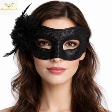 Butik Mey Ithalat® Siyah Simli Tüylü Balo Maskesi – Kadın Parti &amp; Maskeli Balo Maskesi