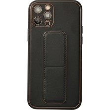 Butik Mey Ithalat®  iPhone 12 Pro Kılıf Coco Deri Standlı Kapak - Siyah