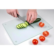 B&G GLASS Temperli Cam Kesme & Sunum Tahtası Kaymaz Ayaklı Isıya Dayanıklı Çizilmez Antibakteriyel 20X30 6mm Şeffaf