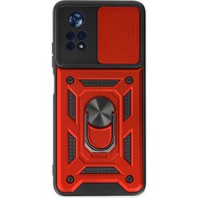 Butik Mey Ithalat®  Xiaomi Poco X4 Pro 5g Kılıf Pars Lens Yüzüklü Silikon - Kırmızı