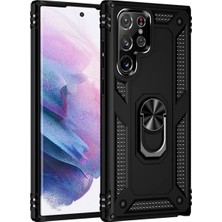 Aylina Mey Ithalat®  Samsung Galaxy S21 Ultra Kılıf Sofya Yüzüklü Silikon Kapak - Siyah
