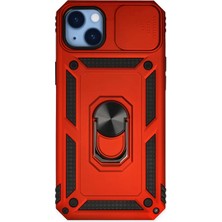 Aylina Mey Ithalat®  iPhone 14 Plus Kılıf Pars Lens Yüzüklü Silikon - Kırmızı