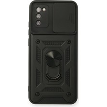 Aylina Mey Ithalat®  Samsung Galaxy A02S Kılıf Pars Lens Yüzüklü Silikon - Siyah