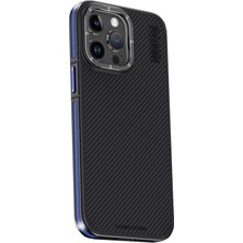 Aylina Mey Ithalat®  iPhone 15 Pro Kılıf Aramid 600D Kevlar Karbon Fiber Magsafe Kapak - Lacivert