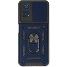 Aylina Mey Ithalat®  Xiaomi Poco M4 Pro 4g Kılıf Pars Lens Yüzüklü Silikon - Lacivert