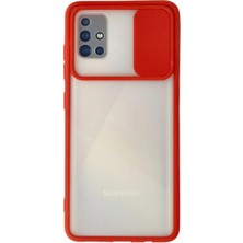 Mey İthalat Mey Ithalat®  Samsung Galaxy A71 Kılıf Palm Buzlu Kamera Sürgülü Silikon - Kırmızı