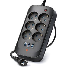 Deanb FTR11 3 USB 6’lı Akım Korumalı Priz Anahtarlı 2m Uzatma Kablolu Termal Korumalı Çoklu Priz