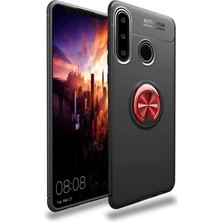 Mey İthalat Mey Ithalat®  Huawei Y6P Kılıf Range Yüzüklü Silikon - Siyah-Kırmızı