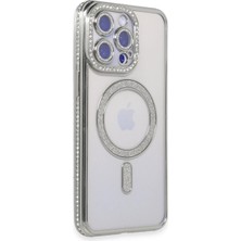 Mey İthalat Mey Ithalat®  iPhone 14 Pro Max Kılıf Joke Simli Magneticsafe Kılıf - Gümüş