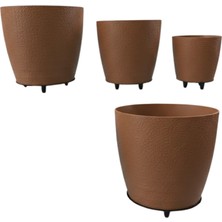 Sepetink 4’lü 3D Modern Kahverengi Vazo Seti Ayaklı Dekoratif Saksı Takımı