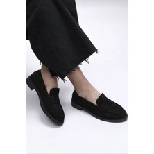 Poteen Gigi Kadın Loafer Yumuşak Süet Günlük Ayakkabı P323-SIYAH