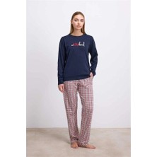 Aria's Closet Arias Closet %100 Pamuklu Uzun Kol Sweatshirt ve Ekose Pantolon Pijama Takımı