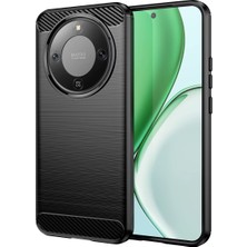 Microcase Honor Magic 8 Lite ile Uyumlu Brushed Carbon Fiber Silikon Kılıf - Siyah AL3332
