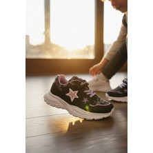 Enoch Kız Çocuk Yıldız Figürlü Işıltılı Cırt Cırtlı ve Bağcıklı Günlük Spor Ayakkabı