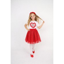 Dıgıl Kids Kız Çocuk Kalp ve Çiçek Desenli T-Shirt Etek Takım