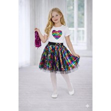 Dıgıl Kids Kız Çocuk Kalp Desenli T-Shirt Etek Takım
