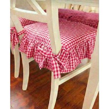 Ayzen Home 4 Adet Fırfırlı Pötikare Sandalye Minderi Bağcıklı 40X40