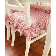 Ayzen Home 4 Adet Fırfırlı Pötikare Sandalye Minderi Bağcıklı 40X40