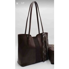 TheMoiss The Moiss Kadın Kahverengi Büyük Boy Fular Detaylı Yavrulu El ve Kol Cantasi