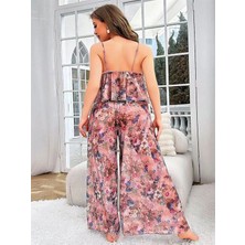 Aria's Closet Arias Closet Özel Tasarım Büyük Beden Çiçek Desenli Bol Kesim 2'li Pijama Takımı