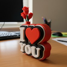 Riva Self I Love You Yazılı Güllü Dekoratif Figür - Sevgililer Günü Özel Hediyelik 3D Pla Masaüstü Obje