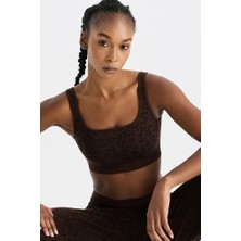 COMEUP Leopar Desenli Sporcu Sütyeni Kahve Çekirdeği