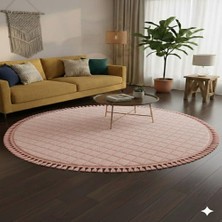 Altun Carpet Modern Yavru Ağzı Pembe Yuvarlak  Ponpon Saçaklı Babıl Pelüş Kaymaz Taban Halı 13ML Hav Yukseklik  2.2 Kalınlık