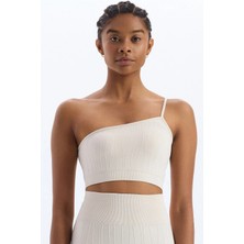 COMEUP Tek Omuz Askılı Asimetrik Sporcu Bra Titan Beyazı