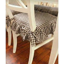 Ayzen Home 4 Adet Fırfırlı Pötikare Sandalye Minderi Bağcıklı 40X40