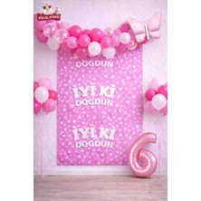 Bkmc Retro Kelebekli Pembe Yaş Balonlu Iyi Ki Doğdun Baskılı Arkafon Doğum Günü Parti Seti Süsü