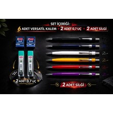 W-Design 6 Adet 0.7 Versatil Kalem + 2 Adet 0,7 Uç + 2 Adet Silgi 10 Lu Set