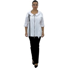 La Sortie Büyük Beden Fermuarlı Kapri Kol Şerit Kemer Detaylı Cepli Kadın Gömlek