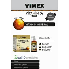 Vimex Vitamin D3 400 IU Sprey 20 mL 132 Puf - Çocuklar ve Yetişkinler İçin D3 Vitamini - Patentli Quali®-D - Kemik, Bağışıklık, Büyüme - Katkı Maddesi İçermez