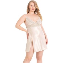 Aria's Closet Arias Closet Büyük Beden Fildişi Kısa Saten Gecelik