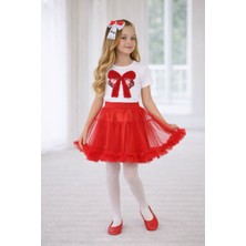 Dıgıl Kids Kız Çocuk Kurdele Desenli T-Shirt Etek Takım