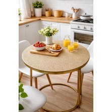 Rona Home Yuvarlak Hasır Pvc Dantelli Sehpa Örtüsü Çeyizlik Kaliteli Lüx Masa Örtüsü Sehpa Gold