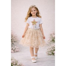 Dıgıl Kids Kız Çocuk Yıldız ve Çiçek Desenli T-Shirt Etek Takım