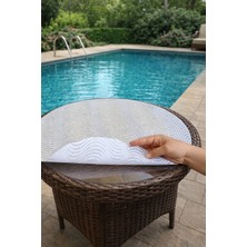 Orta Sehpa Gümüş Paralel Çizgili Yuvarlak Pvc Dantelli Sehpa Örtüsü Çeyizlik  Şeffaf Pvc Masa Örtüsü