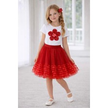 Dıgıl Kids Kız Çocuk Çiçek Desenli T-Shirt Etek Takım