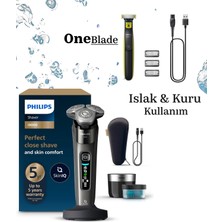 Philips 9000 Serisi Sıfır Tıraş ve One Blade Islak ve Kuru Kullanıma Uygun Döner Başlıklı Çelik Bıçaklı Hızlı Şarjlı 3 Parça Erkek Bakım ve Tıraş Makinesi