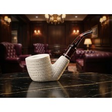 Goldenlight Meerschaum El Oyması Lületaşı Pipo – %100 Blok Taş, 9mm Filtre Uyumlu Düz Taban Model