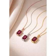 Doğal Pırlantalı 925 Ayar Gümüş Yakut Kolye, 14 Ayar Altın & Rose Altın Kaplama Baget Kolye