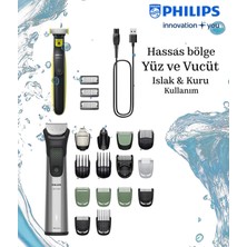 Philips 9000 Serisi Saç Sakal Vücut Kulak ve Burun Hepsi Bir Arada Islak Kuru Kullanımlı 16 Parça Profesyonel Erkek Bakım Seti+ One Blade + Taşıma Çantası