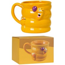 Nirnisa Sarı Kedili Köpekli Seramik 3D Kupa Bardak Sevgiliye Hediye Kulplu Kahve Çay Bardağı Mug Fincan